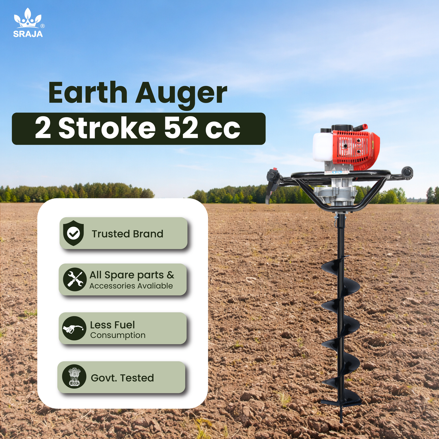 Sraja Earth Auger 52cc 2 Stroke Hole Digger