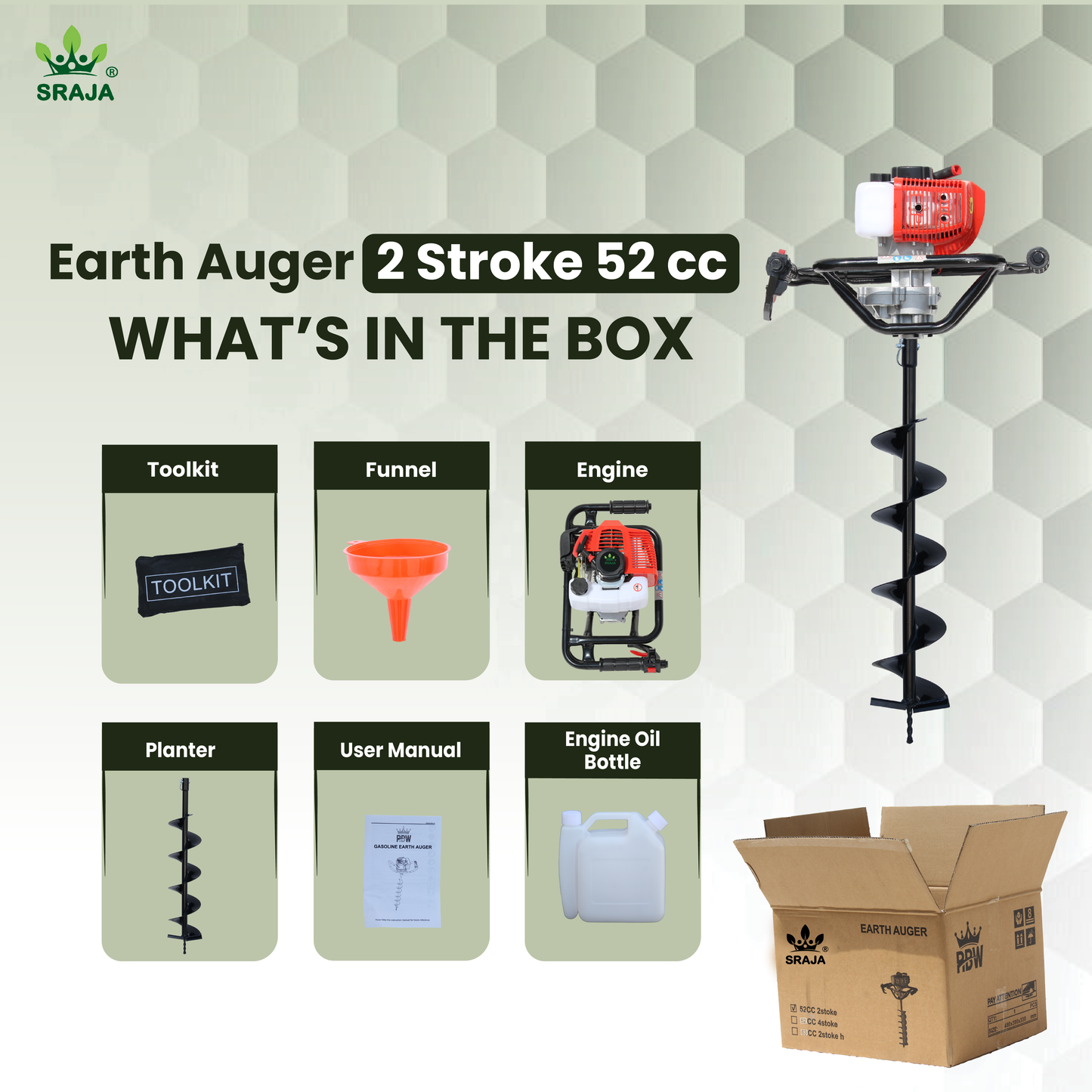Sraja Earth Auger 52cc 2 Stroke Hole Digger