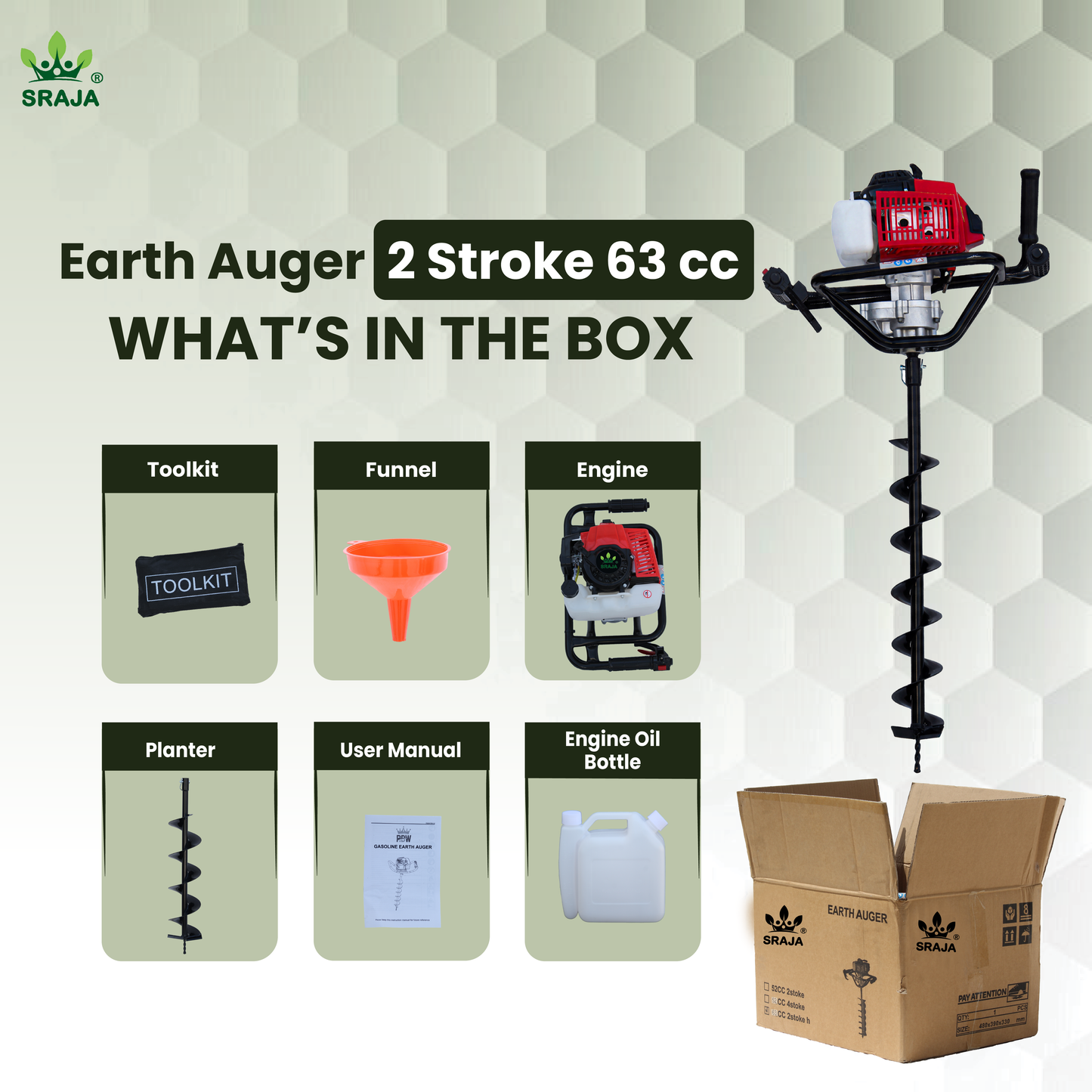 Sraja Earth Auger 63cc 2 Stroke Hole Digger