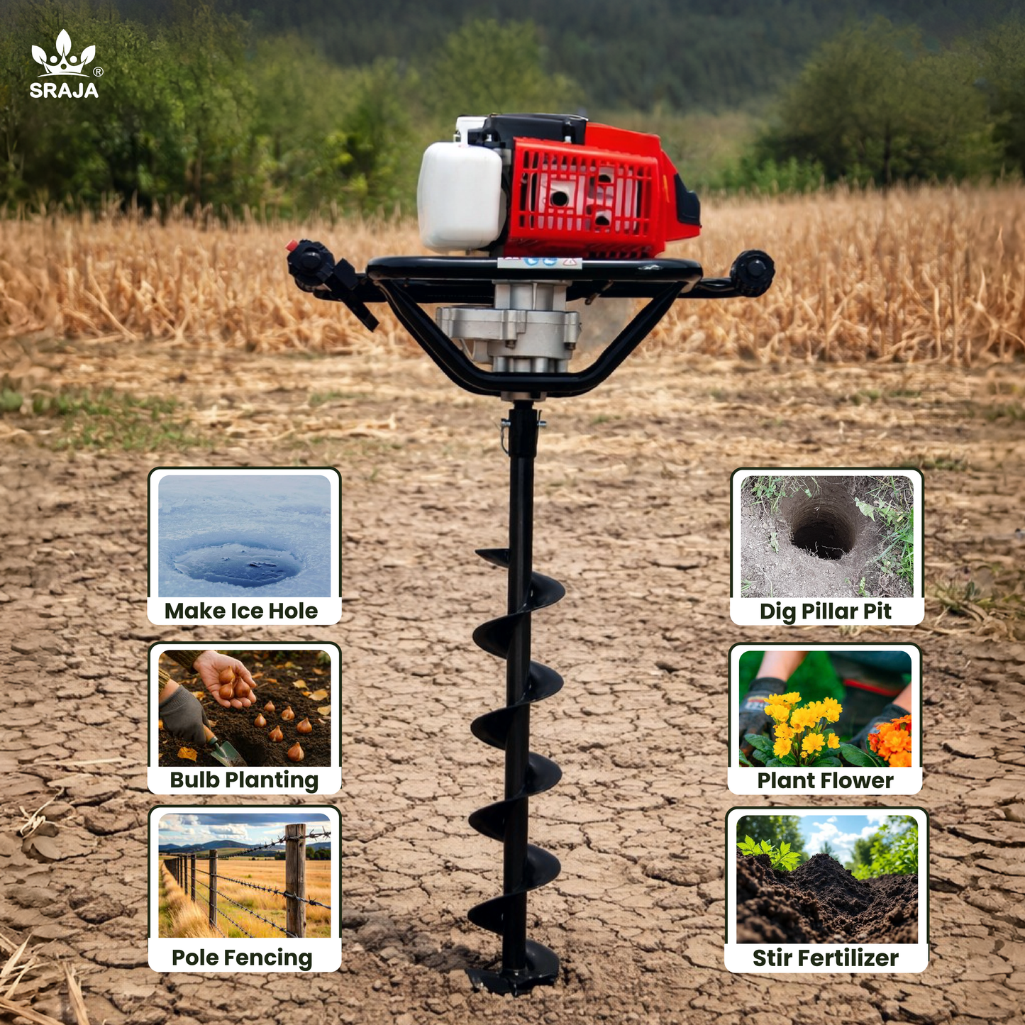 Sraja Earth Auger 63cc 2 Stroke Hole Digger