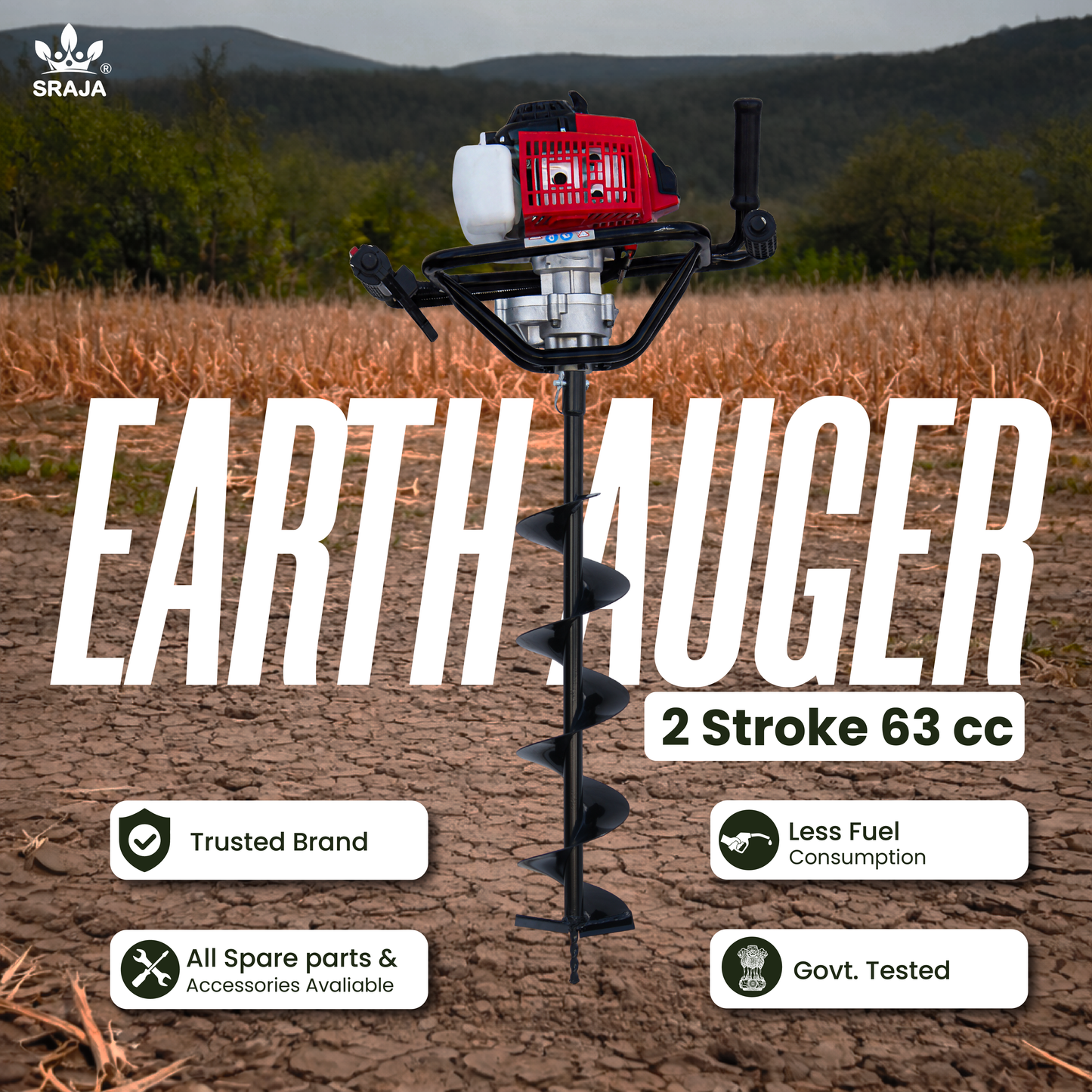Sraja Earth Auger 63cc 2 Stroke Hole Digger