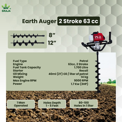 Sraja Earth Auger 63cc 2 Stroke Hole Digger